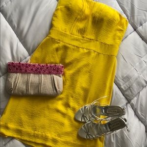 Yellow Banana Republic strapless cocktail dress